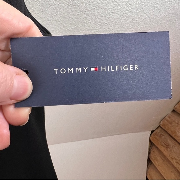 TOMMY HILFIGER Navy Fitted Dress with Flare Skirt. Invisible Zipper w/Logo Pull - Picture 2 of 6